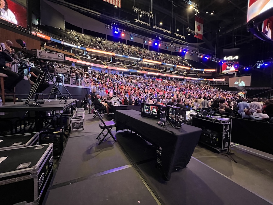 floor-view of a Technical Elements event, with other AV components and a large crowd